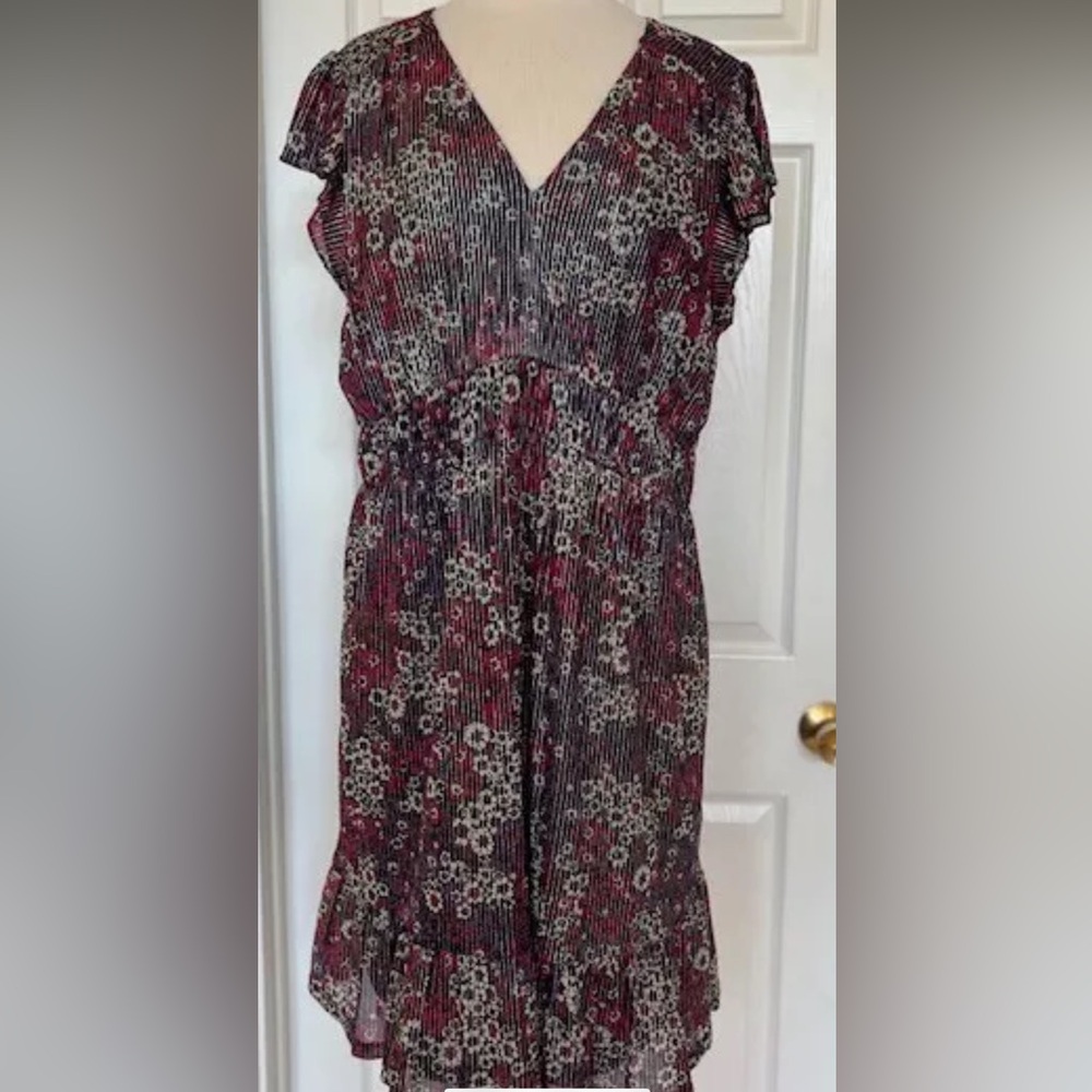 Michael Kors Dress 0X plus NWT Floral black purple pink designer V-Neck - Picture 2 of 10